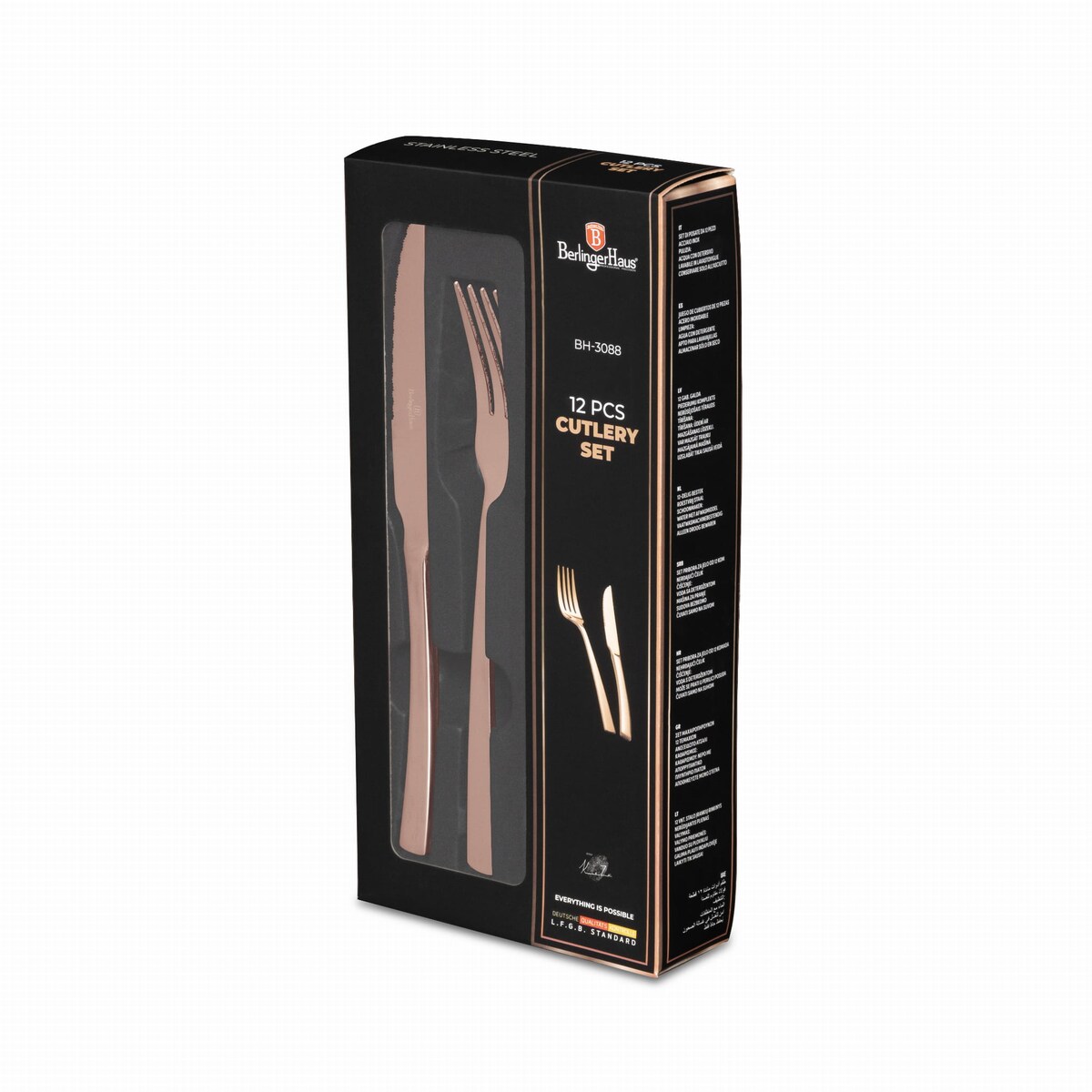 Zestaw sztućców do steków i mięs 12-ele dla 6 osób błyszczące różowe złoto BERLINGER HAUS Rose Gold