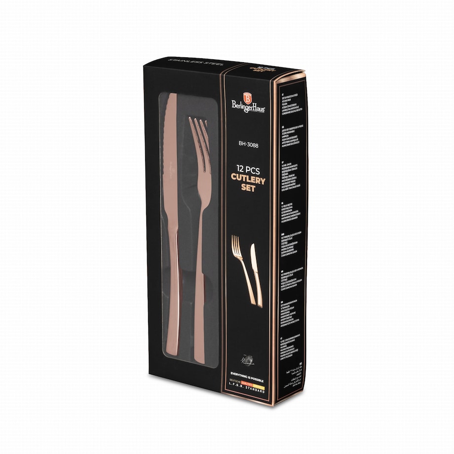 Zestaw sztućców do steków i mięs 12-ele dla 6 osób błyszczące różowe złoto BERLINGER HAUS Rose Gold