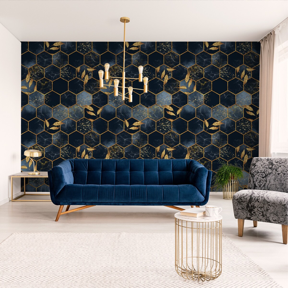 Tapeta Mozaika Liście MARMUR Heksagony