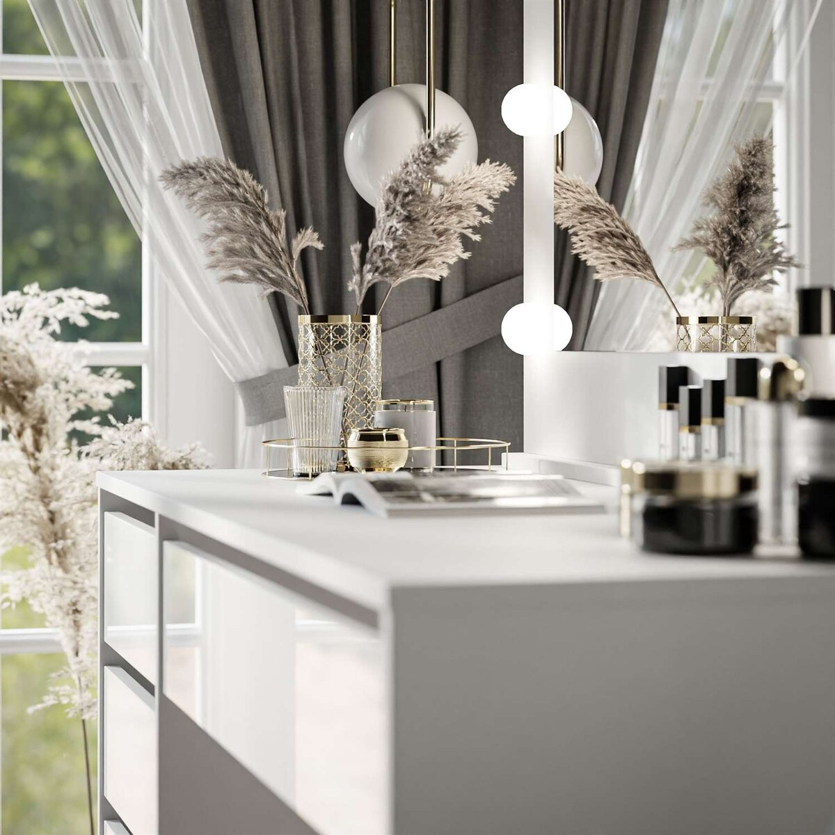 Toaletka MADA z lustrem i oświetleniem biały połysk