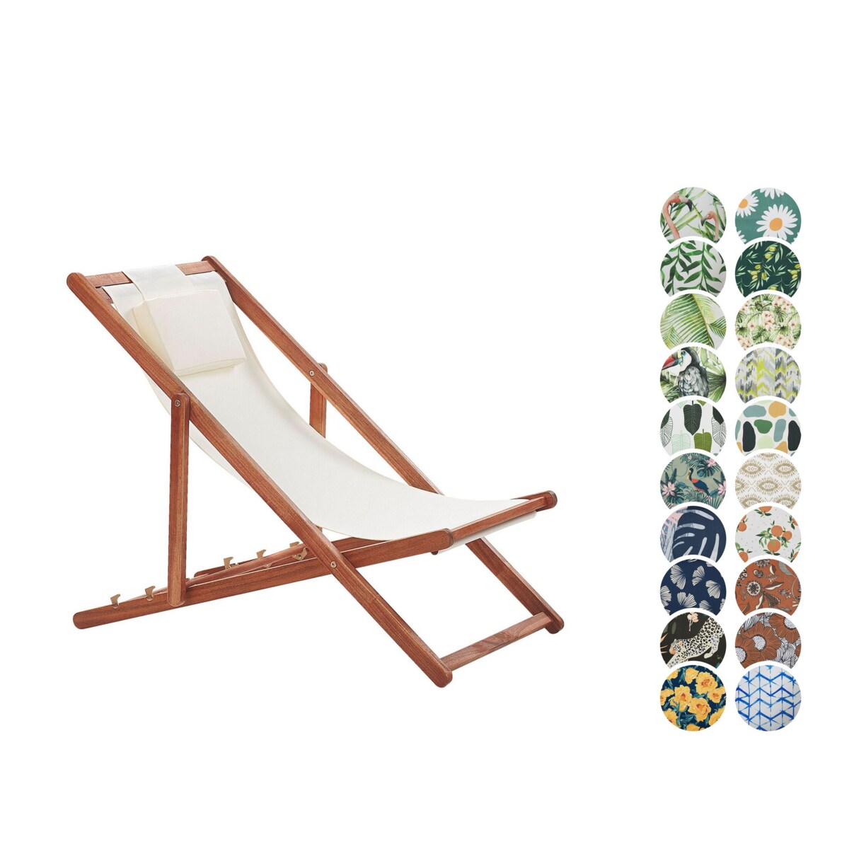 Leżak ogrodowy i zestaw 2 wymiennych tkanin (różne warianty) ciemne drewno AVELLINO