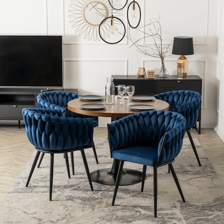 Krzesło Plecione Tapicerowane Loft Welurowe Do Salonu Jadalni Granat ELENA