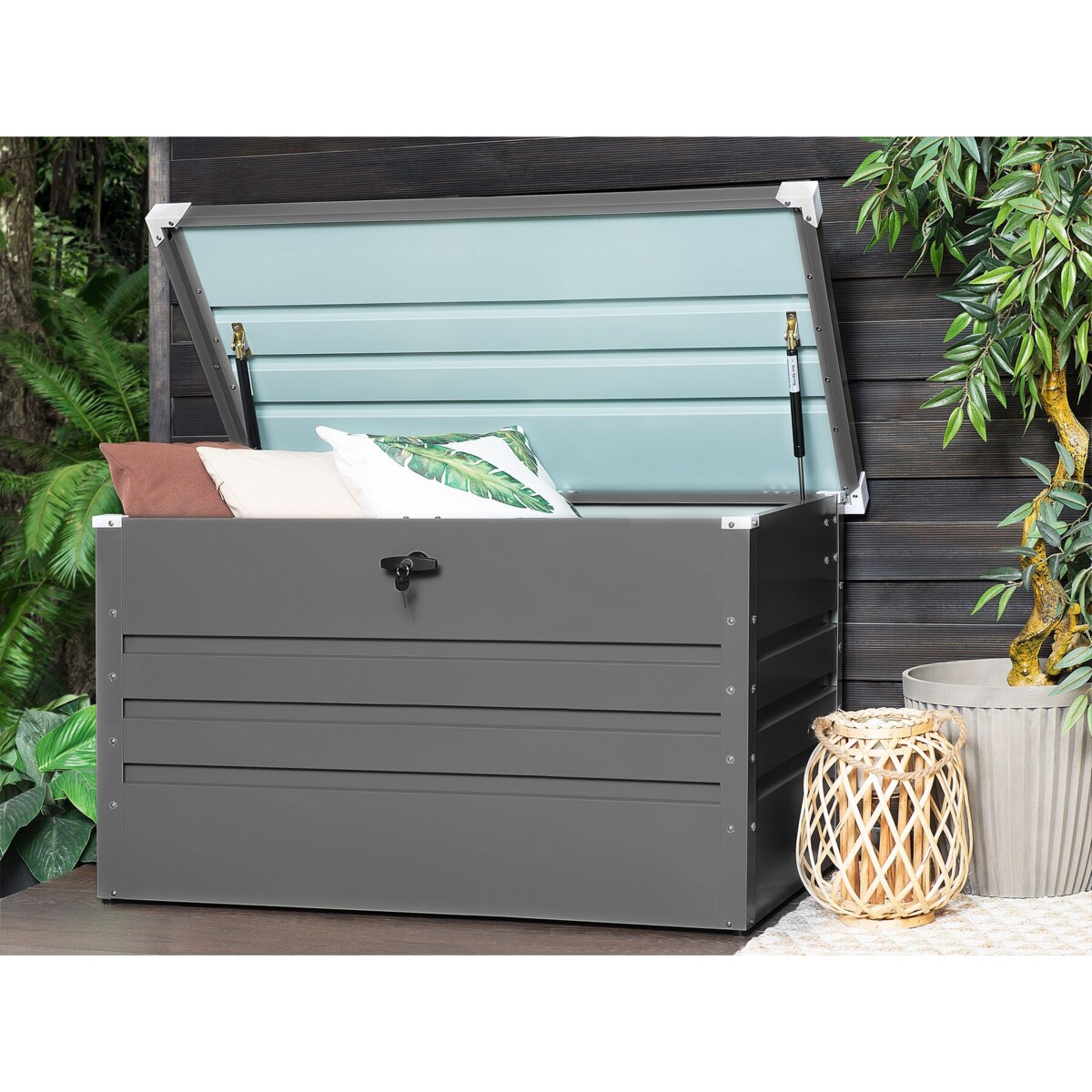 Skrzynia ogrodowa metalowa 400 l szara CEBROSA