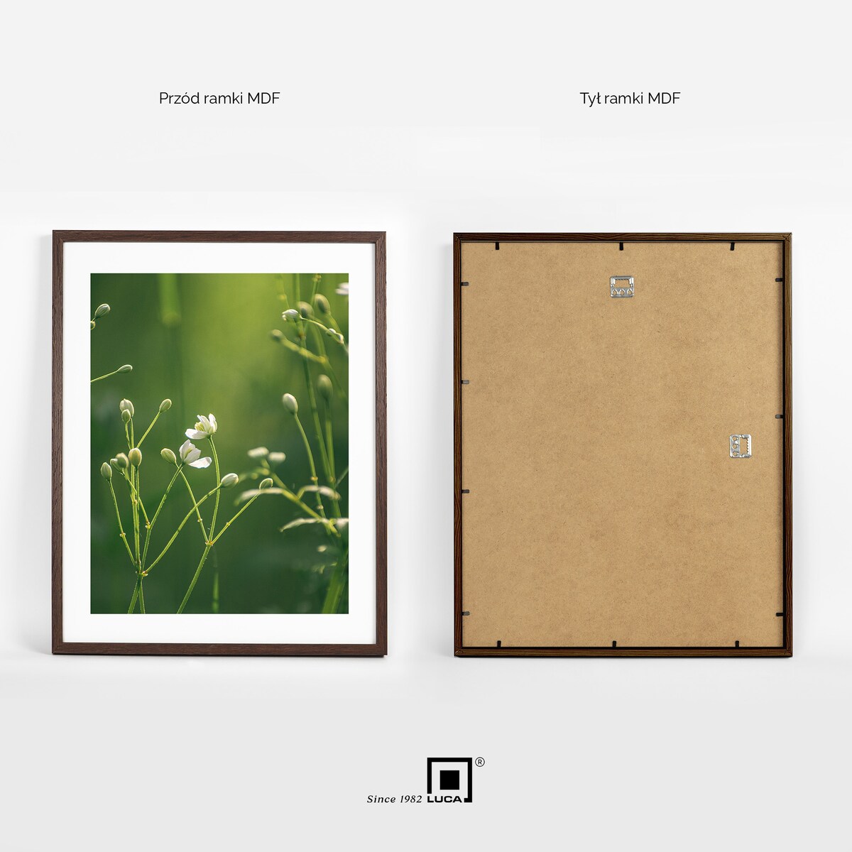 Brązowa ciemna ramka na zdjęcia 40x50 cm wisząca poziom pion rama MDF z plexi klasyczna ramka