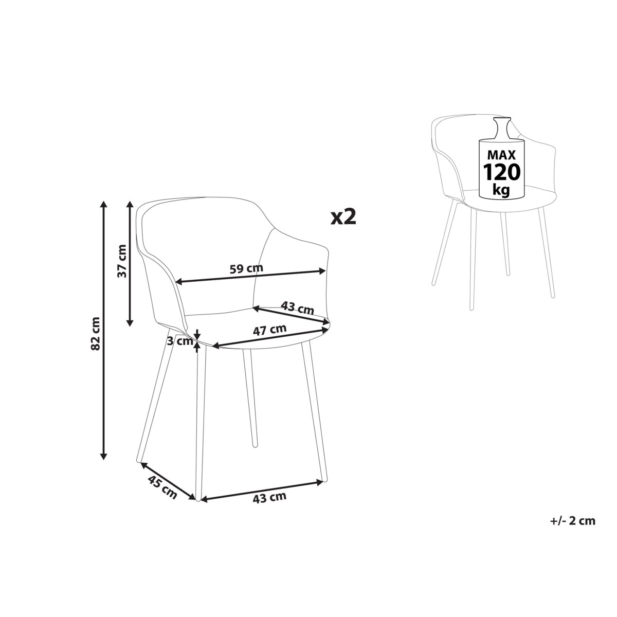 Zestaw 2 krzeseł jasnobeżowy ELIM