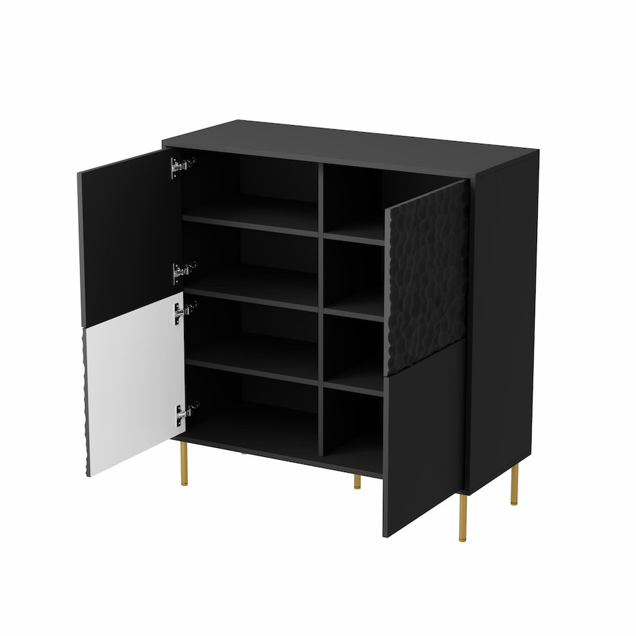 KOMODA Afir wysoka 80/41/105 cm 8 PÓŁEK czarna ZDOBIENIE 3D