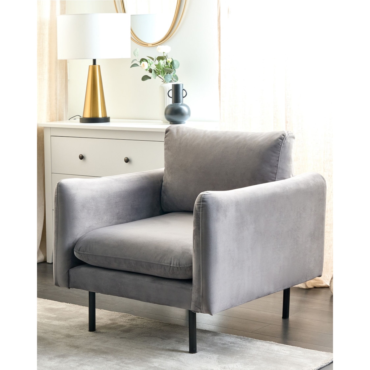 Fotel szary welurowy VINTERBRO