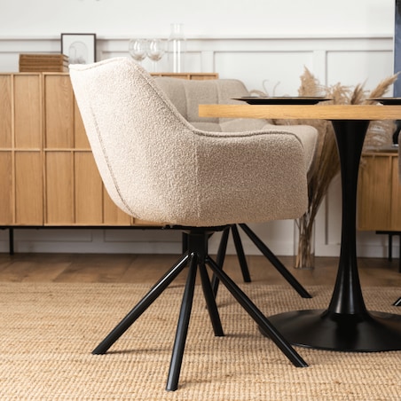 Krzesło Tapicerowane Obrotowe PEONY Kubełkowe Beżowe Salonu