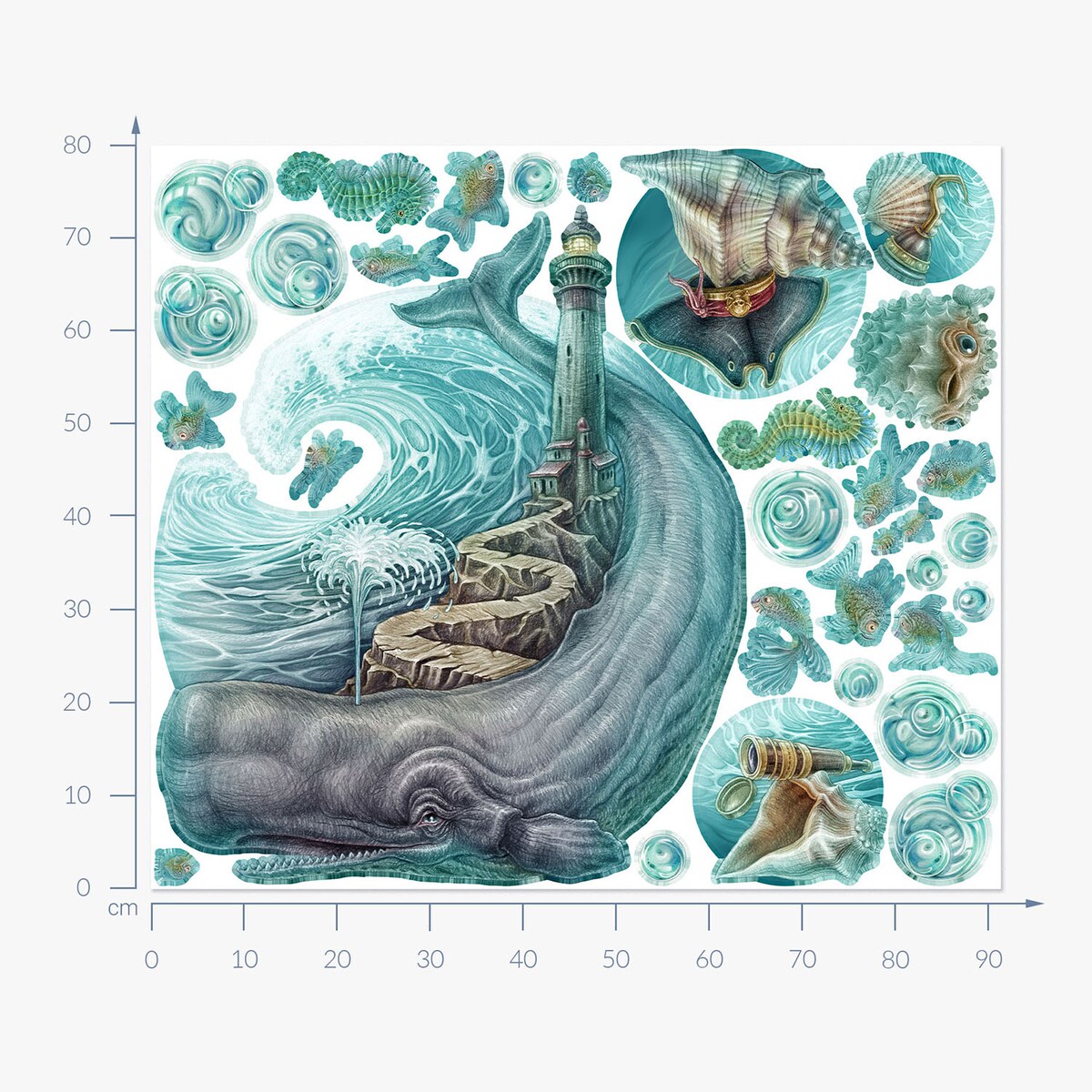 Zestaw naklejek na ścianę, Latarnia morska, 80cm