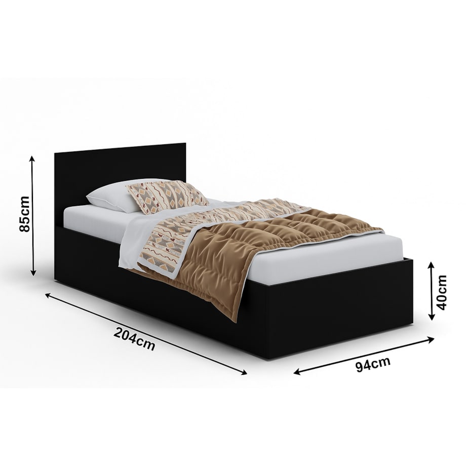 Łóżko drewniane 90x200 ALDO z pojemnikiem na pościel- czarne