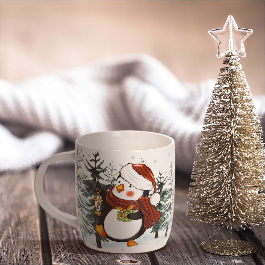 Kubek Świąteczny Ceramiczny Na Prezent 370 Ml Boże Narodzenie Pingwin