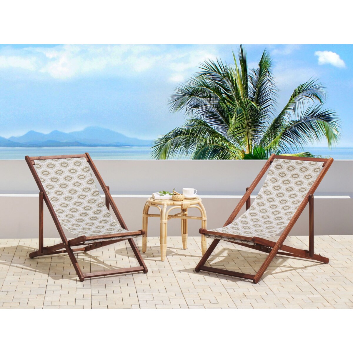Zestaw 2 leżaków ogrodowych ciemne drewno akacjowe beżowy ANZIO