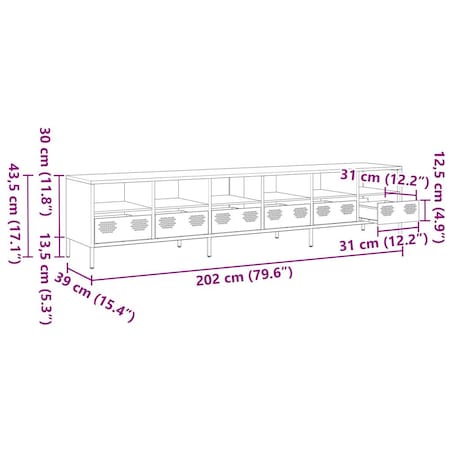 vidaXL Szafka RTV, czarna, 202x39x43,5 cm, stal walcowana na zimno