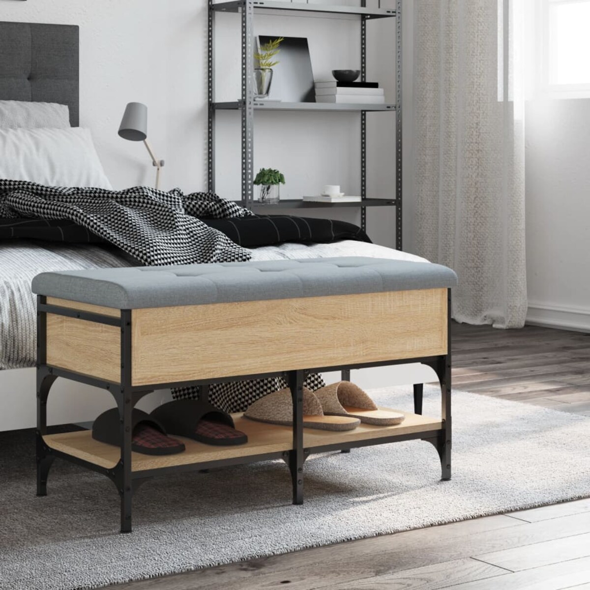 vidaXL Ławka na buty, dąb sonoma, 82x42x45 cm, materiał drewnopochodny