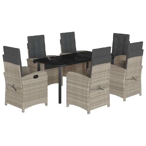 vidaXL 7-cz. zestaw mebli ogrodowych z poduszkami, szary, rattan PE