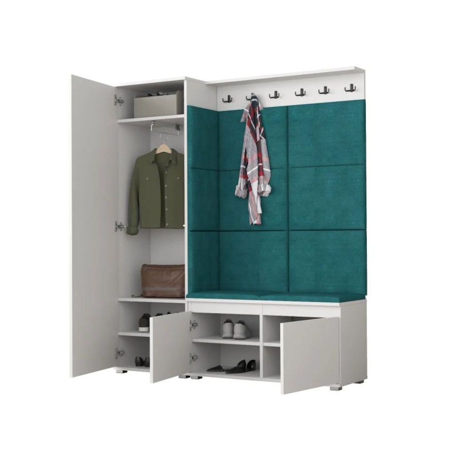 Garderoba z siedziskiem SINGAPUR 154 do przedpokoju biała/zielona