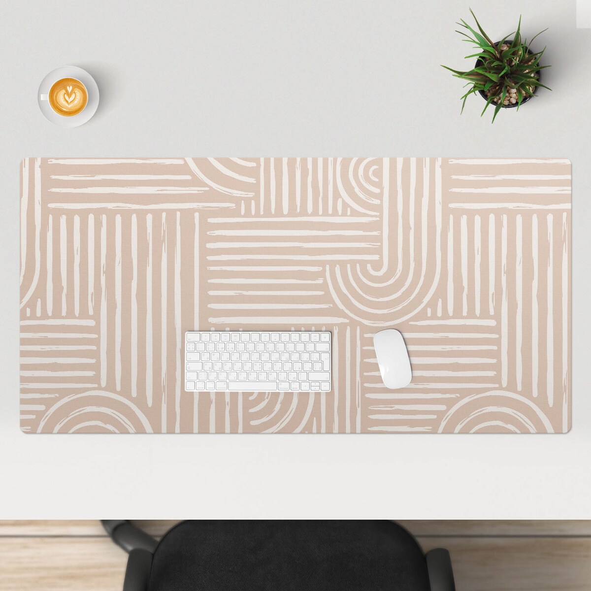 Beżowa mata na biurko Geometryczne linie, 120x60 cm