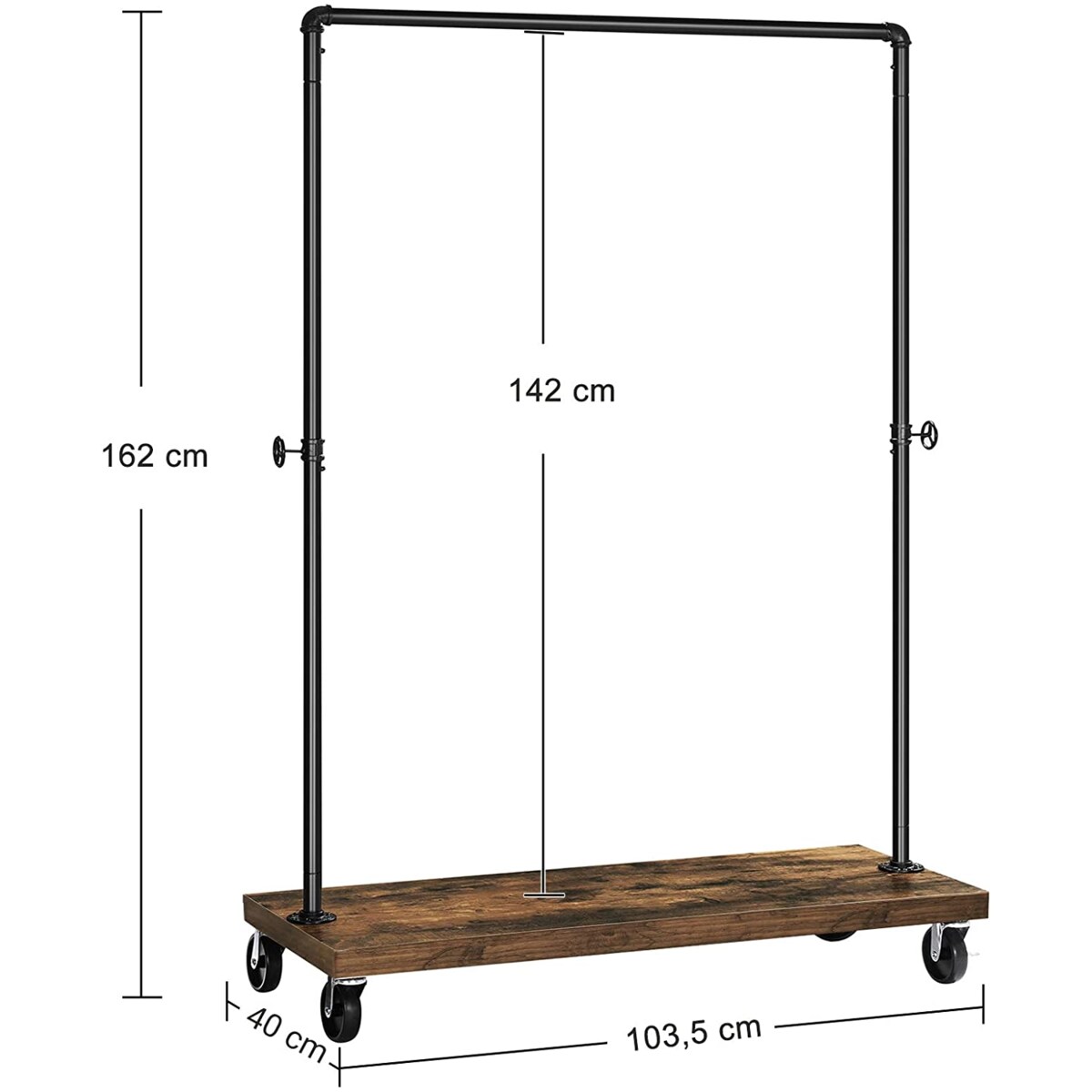 Wieszak Na Ubrania Na Kółkach 103,5X40X162 Cm Rustykalny Brąz, Czarny