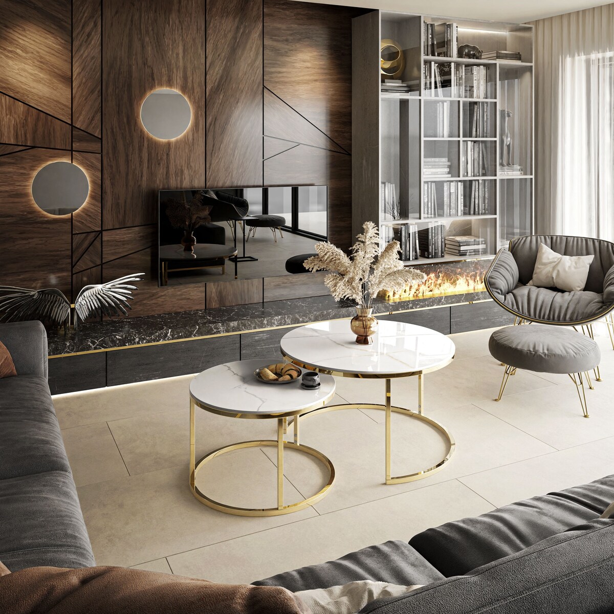 Stolik kawowy 2w1 SELAVI złoty chrom biały marmur