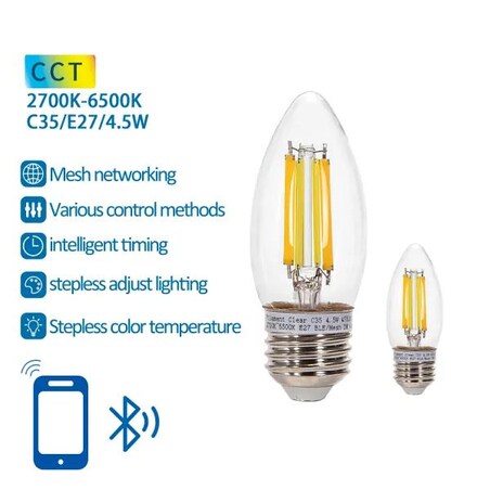 inteligentna żarówka bluetooth mesh c35 4.5w cct 2 szt. ,z pilotem