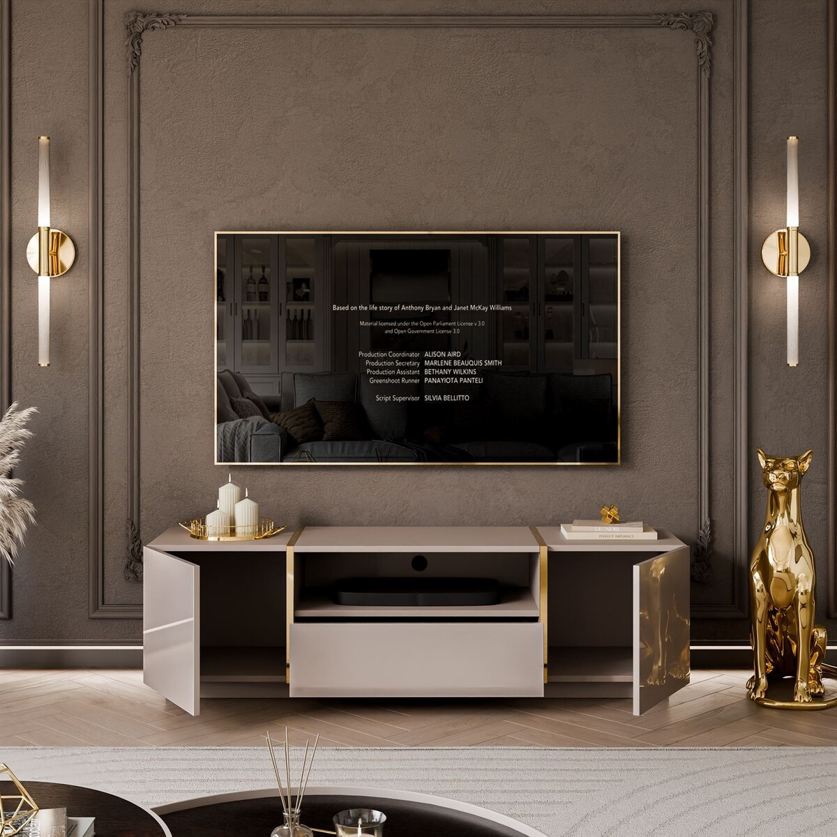 Szafka RTV ONYX kaszmir wysoki połysk 158 cm push to open