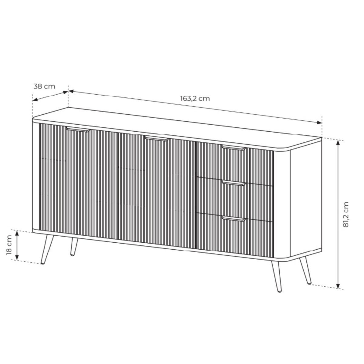 Komoda nowoczesna 2D3S LENA ryflowana, czarna