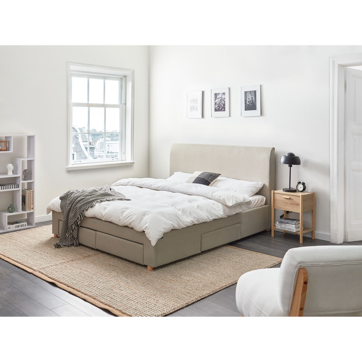 Łóżko z szufladami SOUTRIN 160 x 200 cm Beżowy