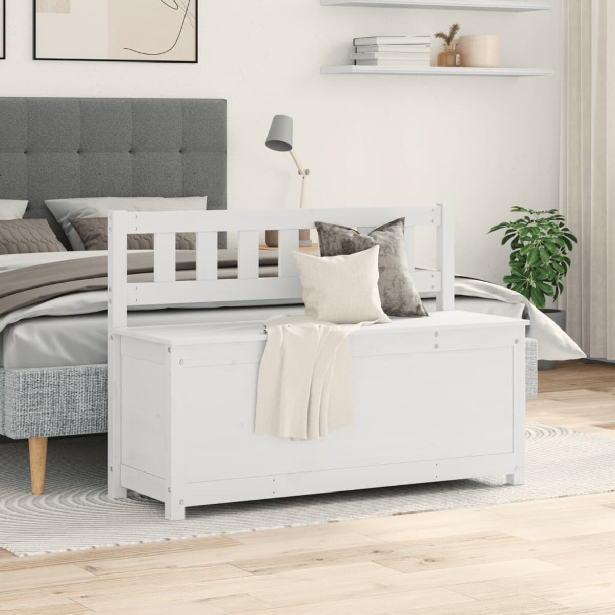 vidaXL Ławka, biała, 110x41x76,5 cm, lite drewno sosnowe