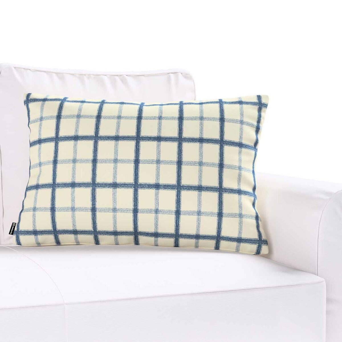 Poszewka Kinga na poduszkę prostokątną 60x40 niebieska kratka tle ecru