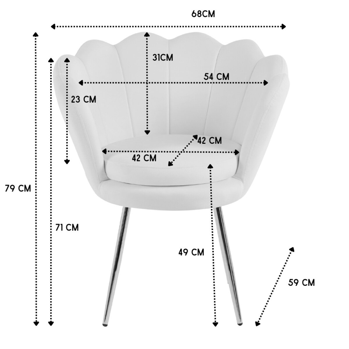 KRZESŁO TAPICEROWANE WELUROWE KOLOR SZARY SHELL NOGI CHROME STYL GLAMOUR