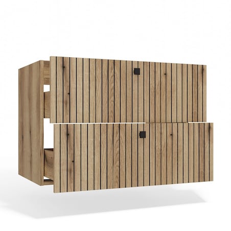 SZAFKA POD UMYWALKĘ TIGO 80 2S DĄB EVOKE 2 SZUFLADY RYFLOWANY FRONT WISZĄCA