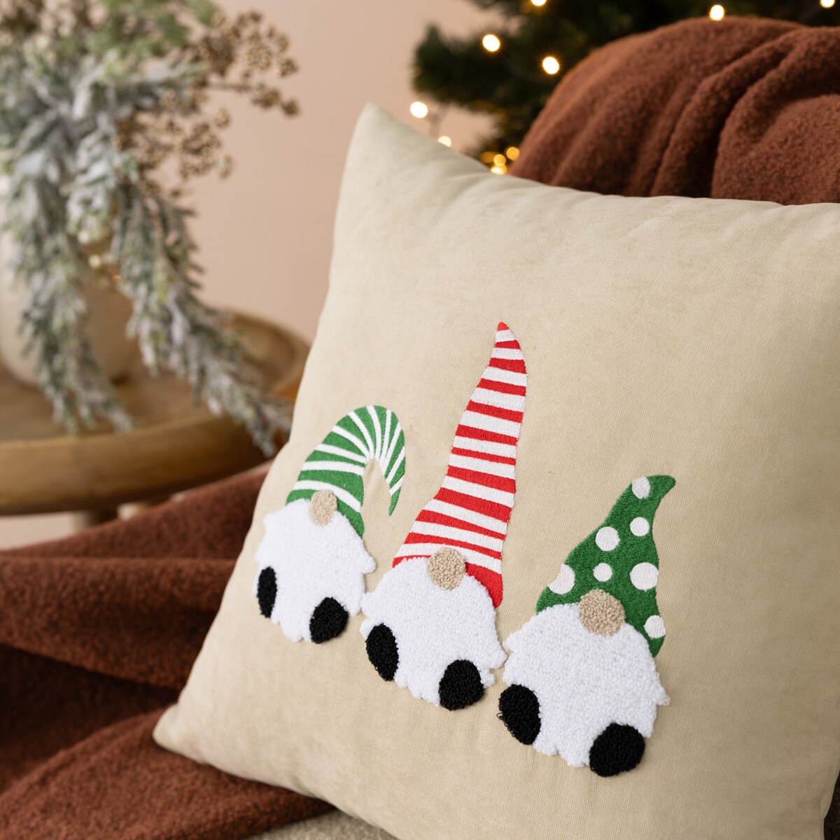 Poszewka na poduszkę Jolly Gnomes Green 43x43 cm boże narodzenie, święta, świąteczne, beżowy, 43x43 cm