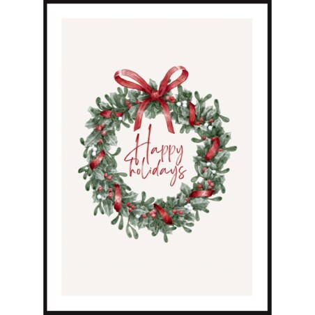 Poster Story, Plakat, Obraz - Wieniec Świąteczny Happy Holidays, wymiary 42 x 60 cm