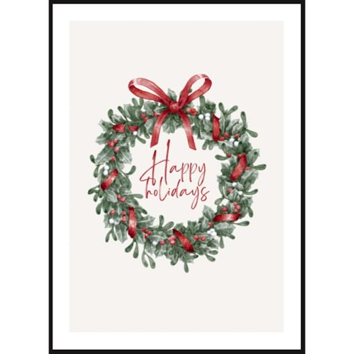 Poster Story, Plakat, Obraz - Wieniec Świąteczny Happy Holidays, wymiary 42 x 60 cm