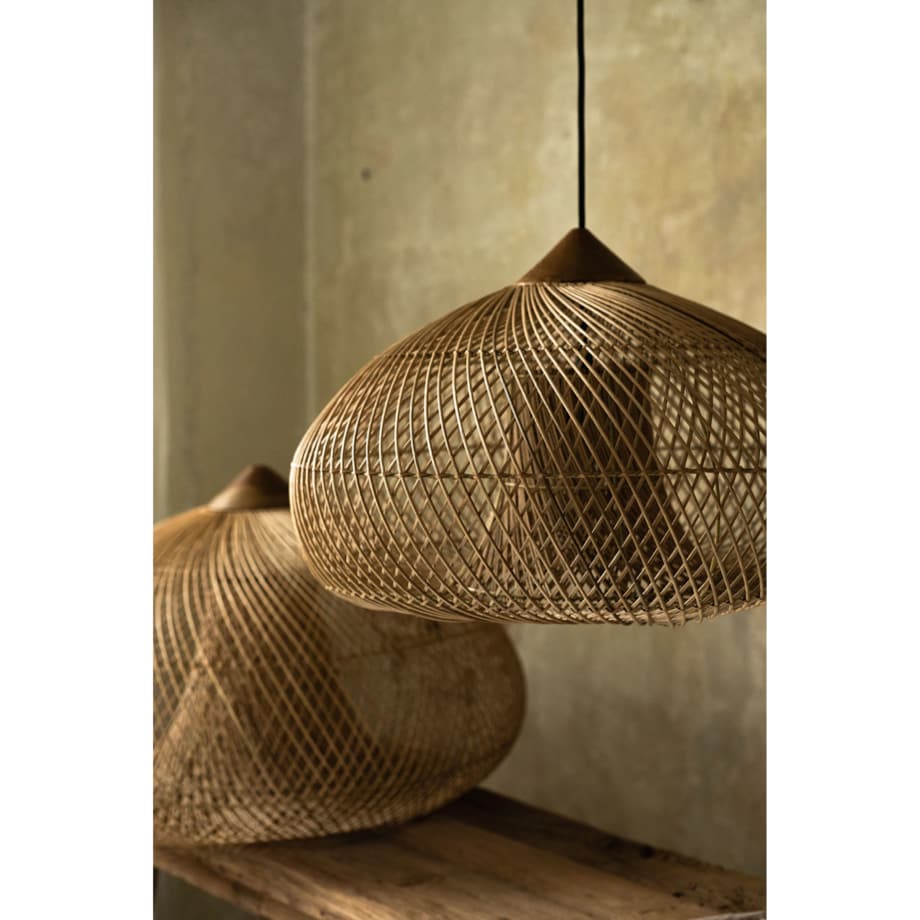 Rattanowa lampa z drewnem teakowym CRATER w rozmiarze L - naturalna