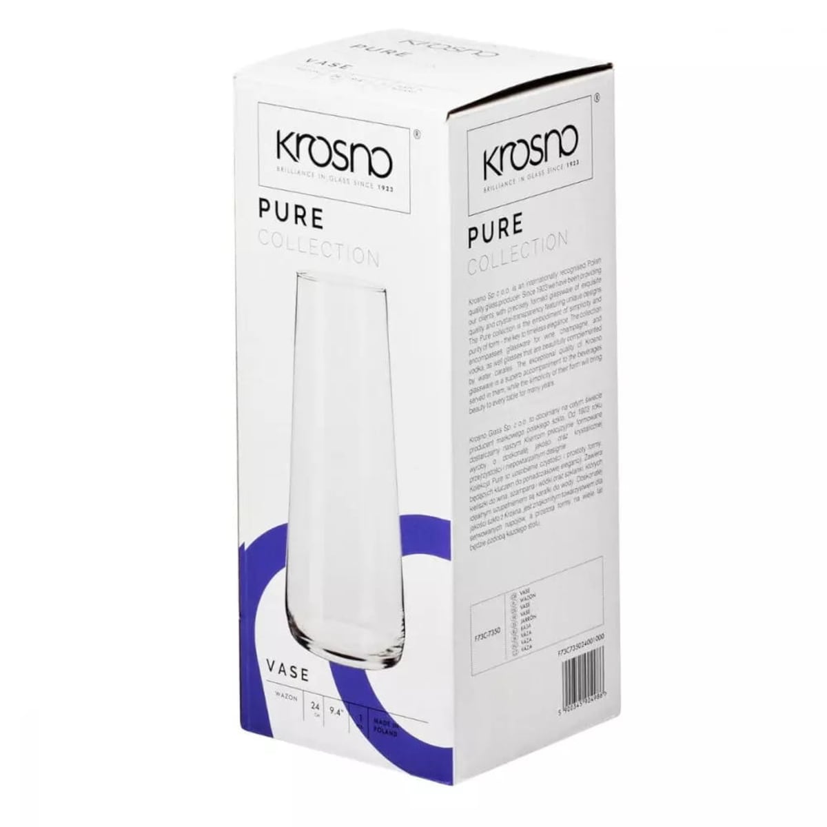 Szklany Wazon Flakon Wysoki Krosno Pure 24 cm na Kwiaty do Salonu Pokoju