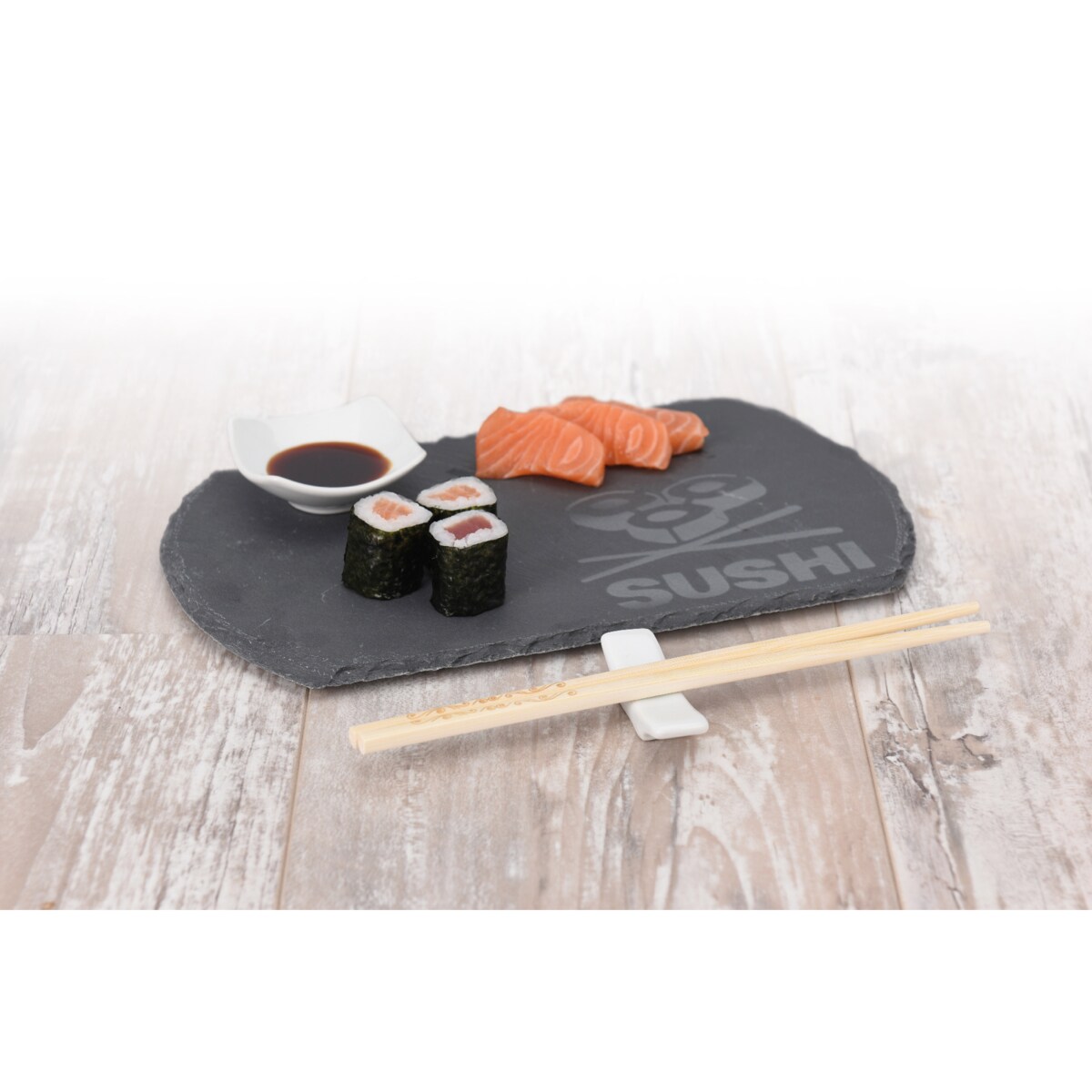 Zestaw do serwowania sushi, przekąsek - 4 elementy, kolor antracytowy, łupek