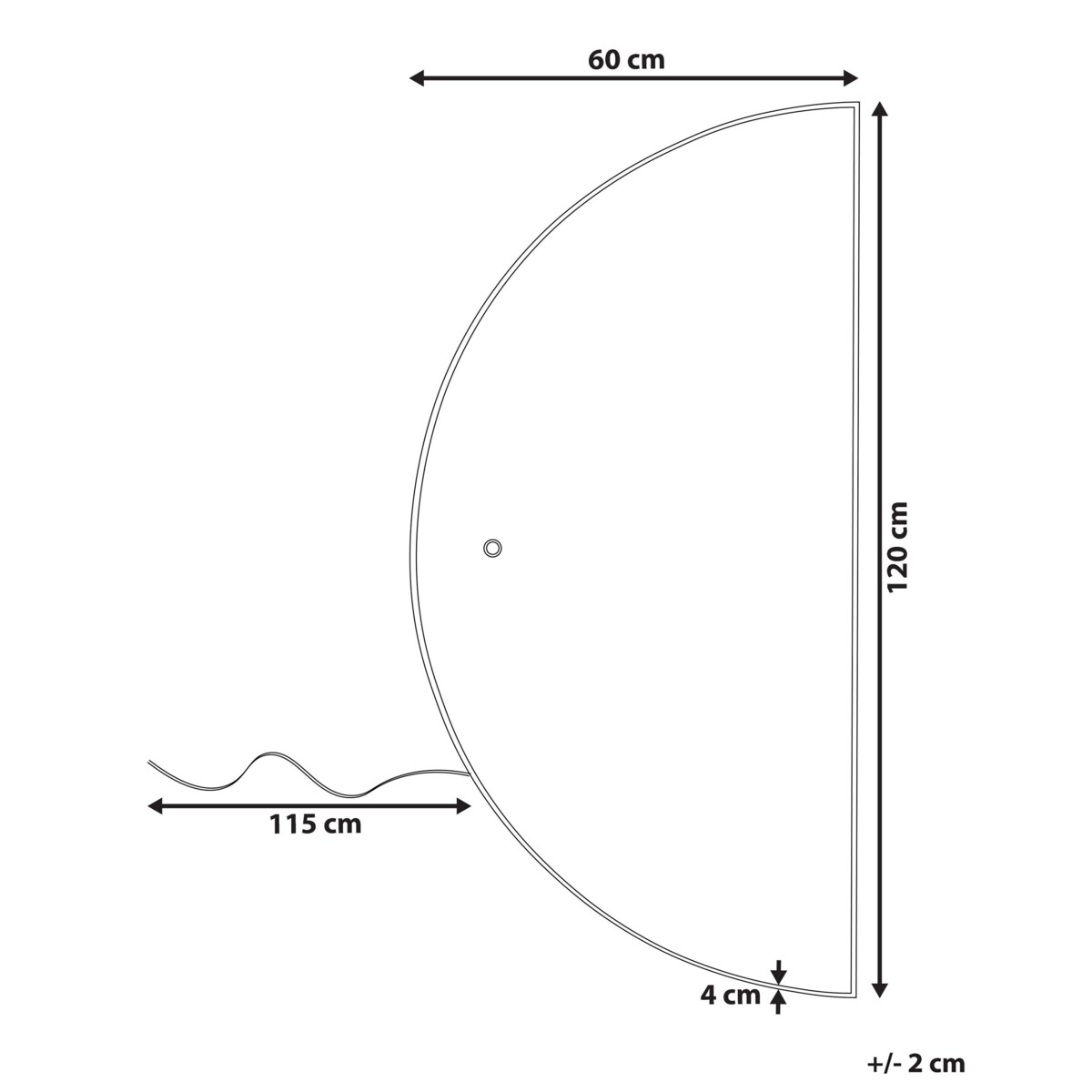 Półokrągłe lustro ścienne LED 60 x 120 cm srebrne LOUE