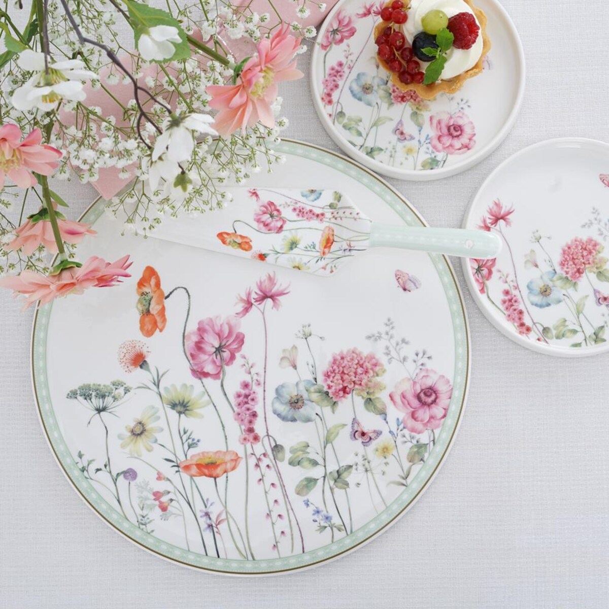 VILLA ITALIA Talerz do ciasta porcelanowy Patera z łopatką 31 cm GARDENO