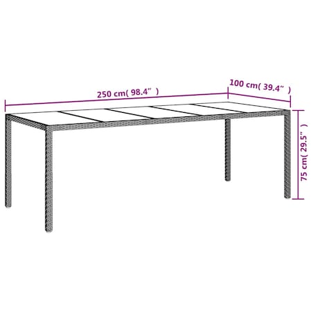 vidaXL Stół ogrodowy, biały, 250x100x75cm, rattan PE i szkło hartowane