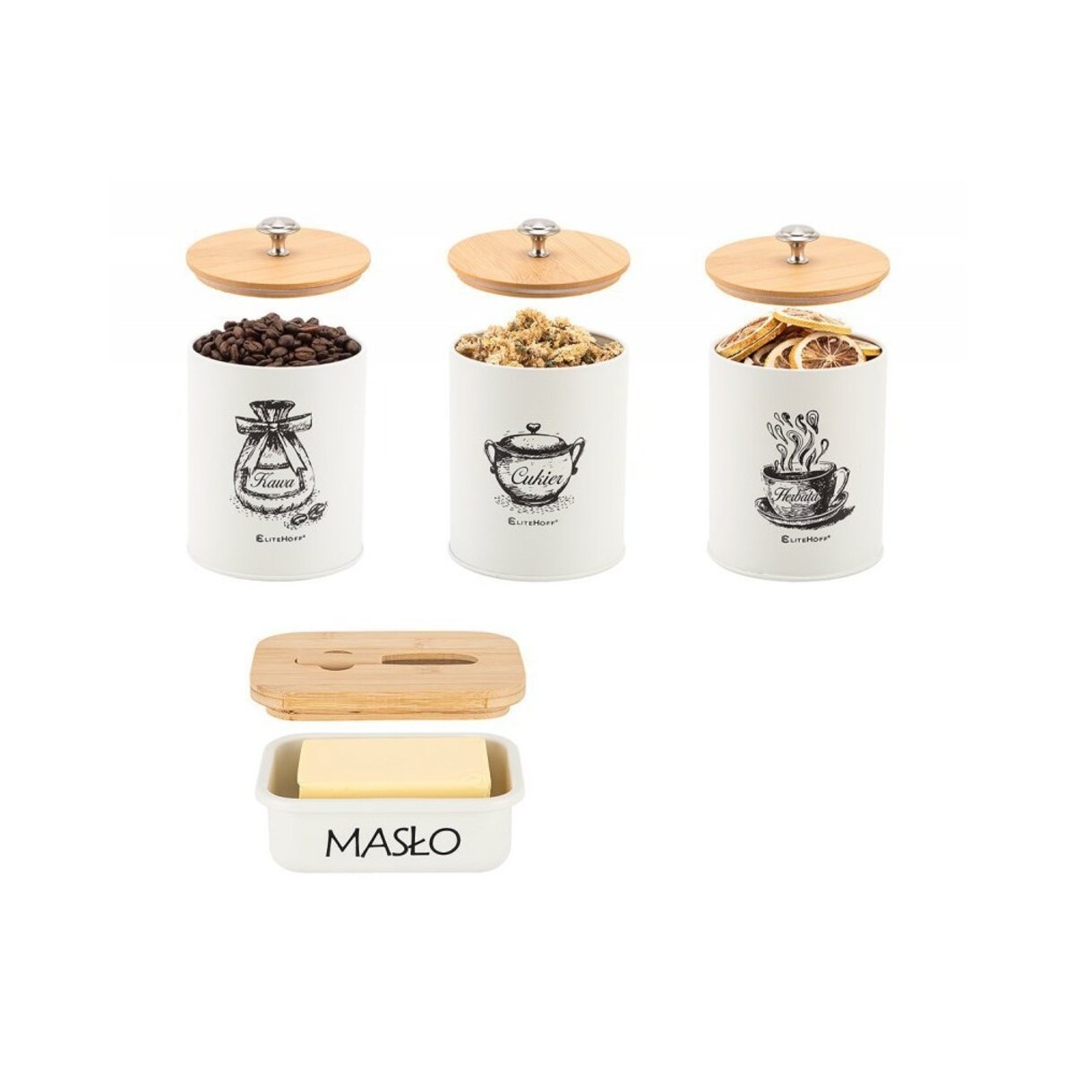 Elitehoff zestaw 3 pojemników kuchennych i maselniczka 49326