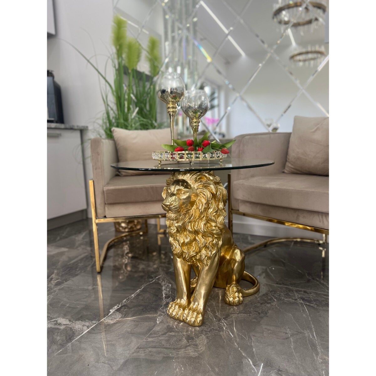 Stolik kawowy nowojorski złoty Lew Premium 60x60x62