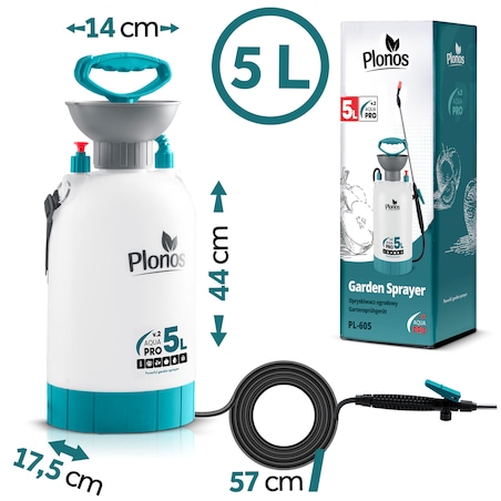 Opryskiwacz ciśnieniowy ręczny Plonos PL-605 ogrodowy 5l z regulowaną lanca dysza