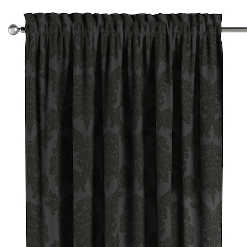 Zasłona na kanale z grzywką 1 szt. 130x260 czarne liście akantu na grafitowym tle