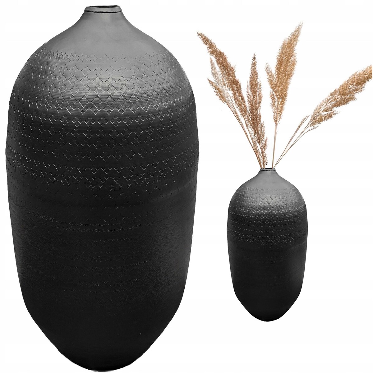 WYSOKI WAZON PODŁOGOWY 48cm CZARNY loftowy metalowy do salonu na gałęzie