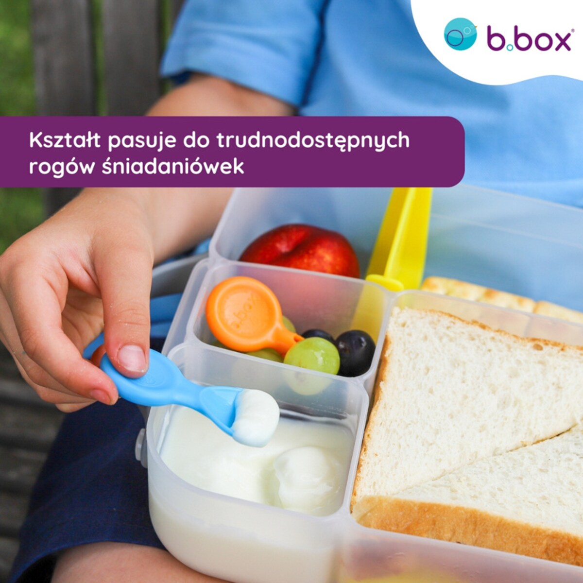 Mini łyżeczki do lunchboxa marki b.box 3 szt. kolorowe z wygodnym uchwytem