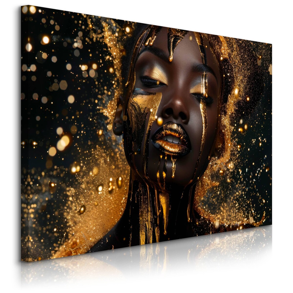 Obraz Do Sypialni Abstrakcja Kobiecy Portret Styl Glamour Złoto 120x80cm