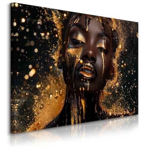 Obraz Do Sypialni Abstrakcja Kobiecy Portret Styl Glamour Złoto 120x80cm