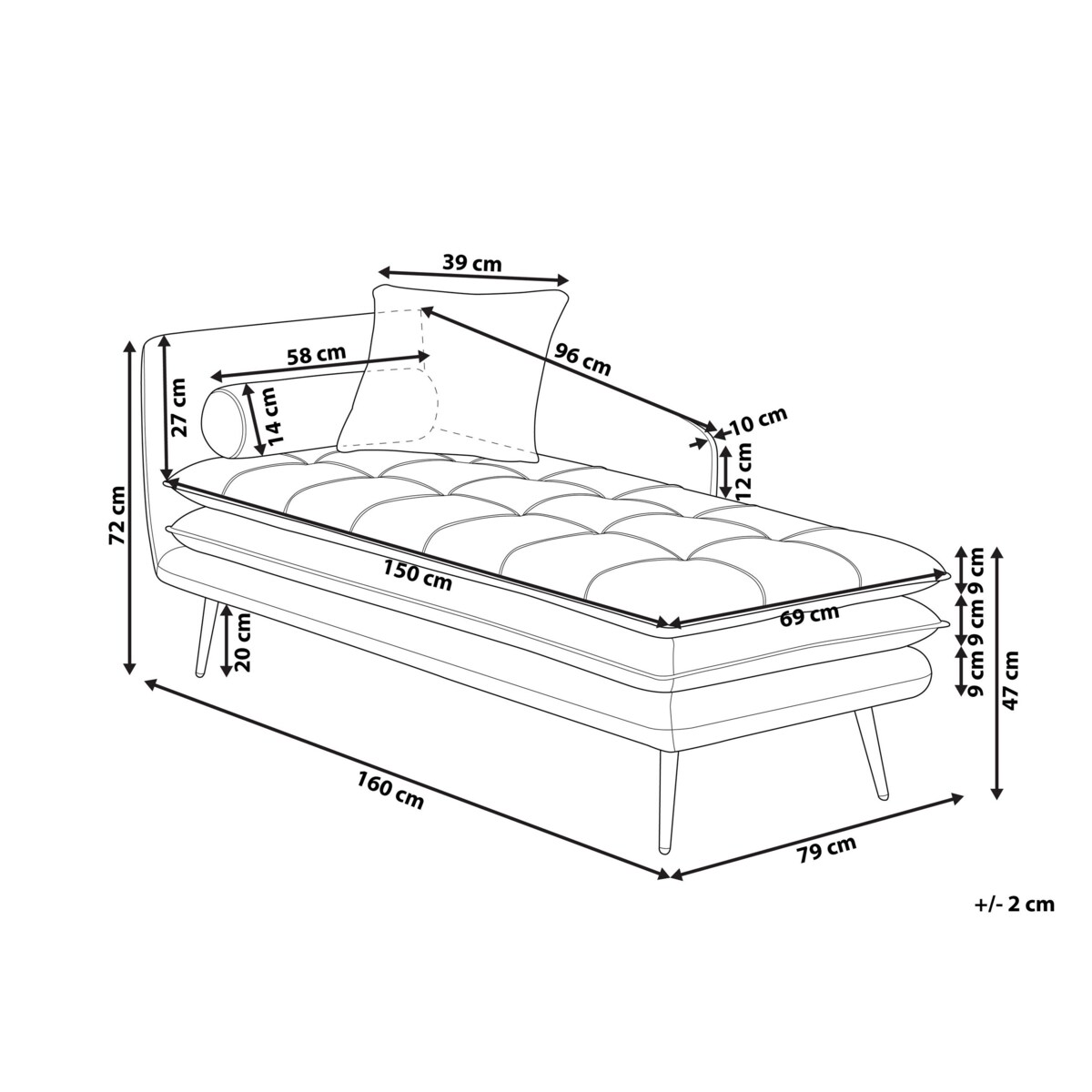 Szezlong lewostronny czerwony GONESSE