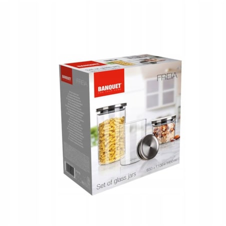 SZKLANE POJEMNIKI W PUDEŁKU na prezent kuchenne 650/1100/1450ml z pokrywką